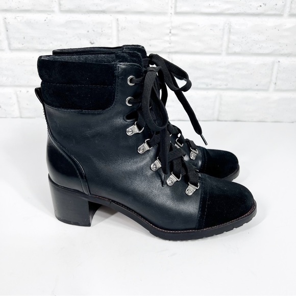 SAM EDELMAN Manchester Black leather & Suede Combat Style Lace up boot - Picture 1 of 7